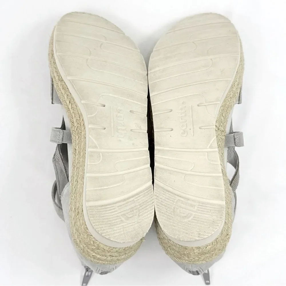 Earth MODENA JASMINE Grey Silver Sparkle Espadrille Wedge Gladiator Sandals